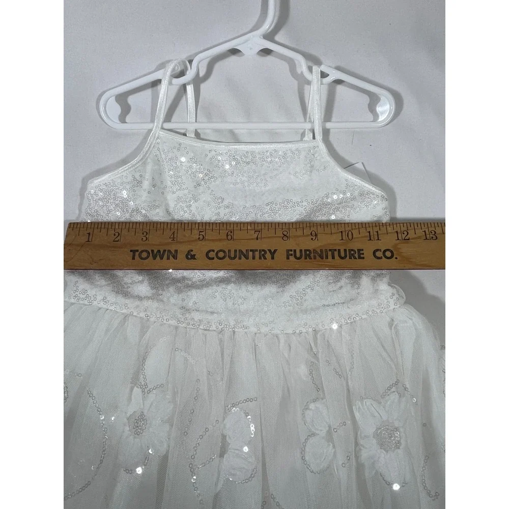 Zenzi Sequin Floral Tulle Party Dress Girls S 6/7 White  Easter Formal Fairycore